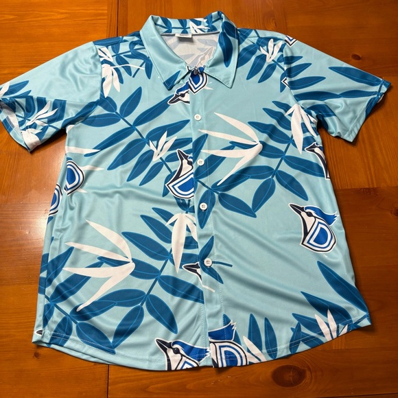 BDA Sports Dunedin Blue Jays Hawaiian Short Sleeve Button Down Shirt Size Large - Picture 9 of 11